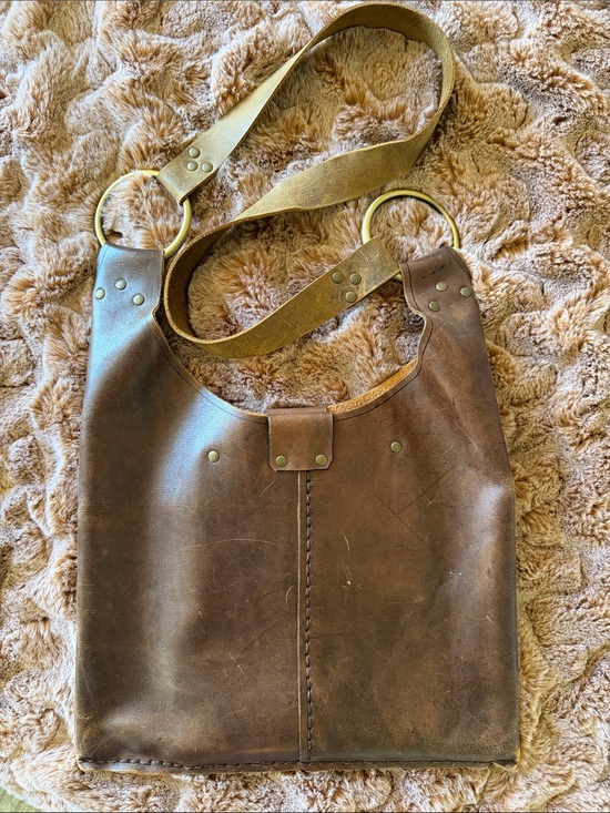 Handbags - NUALA Brown Leather Shoulder Bag with Brass Rings